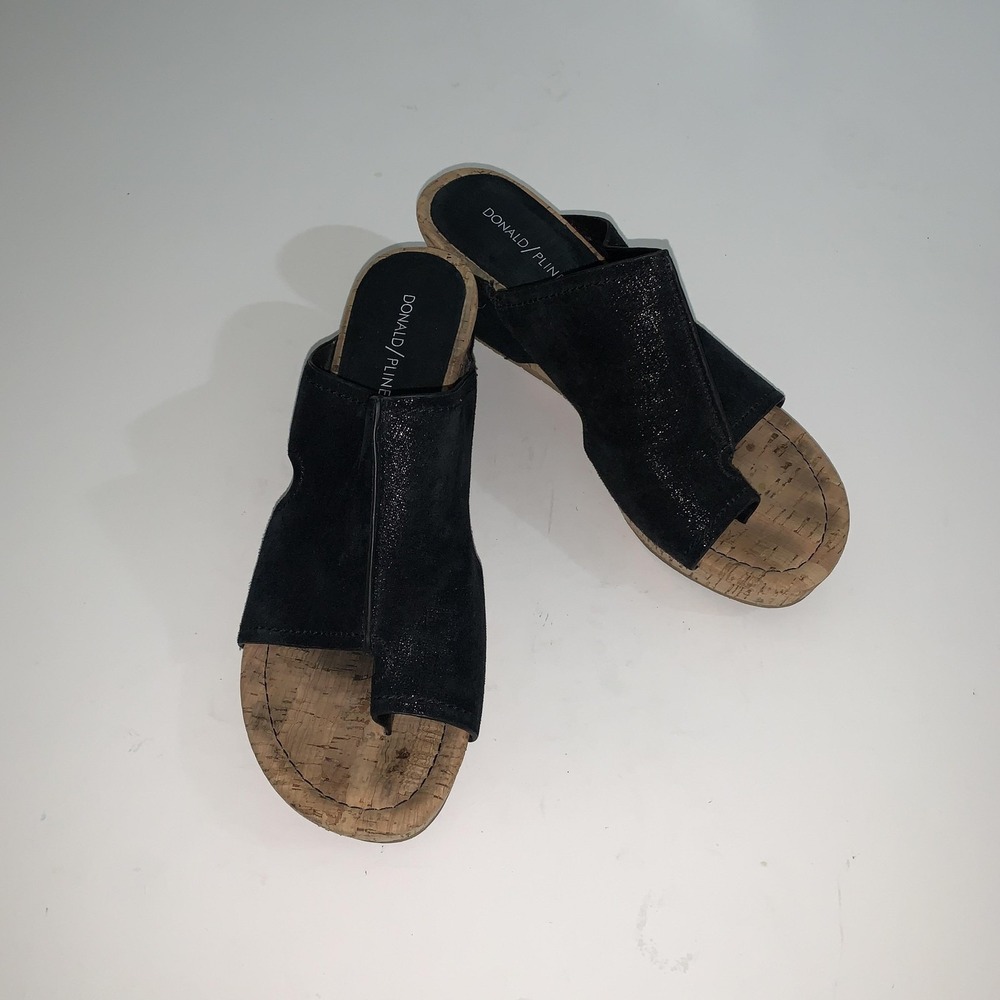Donald J Pliner Sandals Womens Size 9.5 Black Leather Slide Wedge GERIE-60